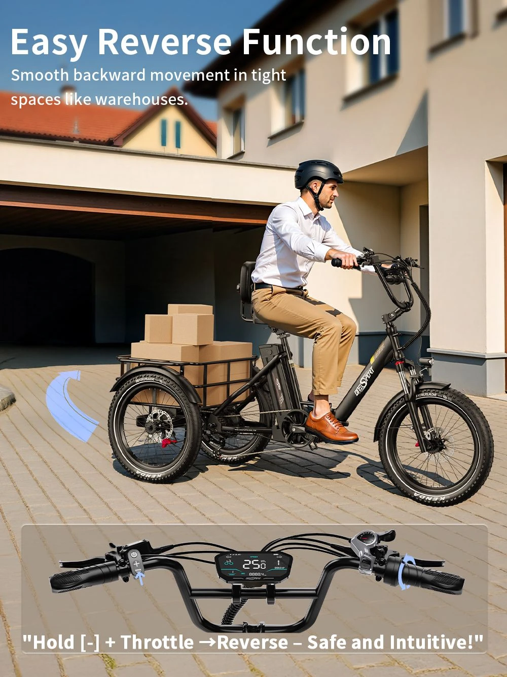 ONESPORT OT30 Pro Electric Cargo Tricycle, 500W Motor, 48V 18Ah Battery, 20*3 inch Tires, 25km/h Max Speed, 90km Range, Hydraulic Disc Brakes, Shock Absorbing Front Fork, Shimano 7-speed, 180kg Max Load - Black