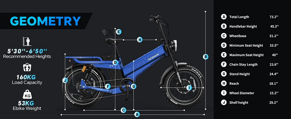 TESWAY X7 AWD Electric Bike, 1000W*2 Motor, 52V 60Ah Battery, 20*4 inch Tires, 60km/h Max Speed, 320km Max Range, Dual Hydraulic Brakes, Full Suspension, Shimano 7-speed - Black