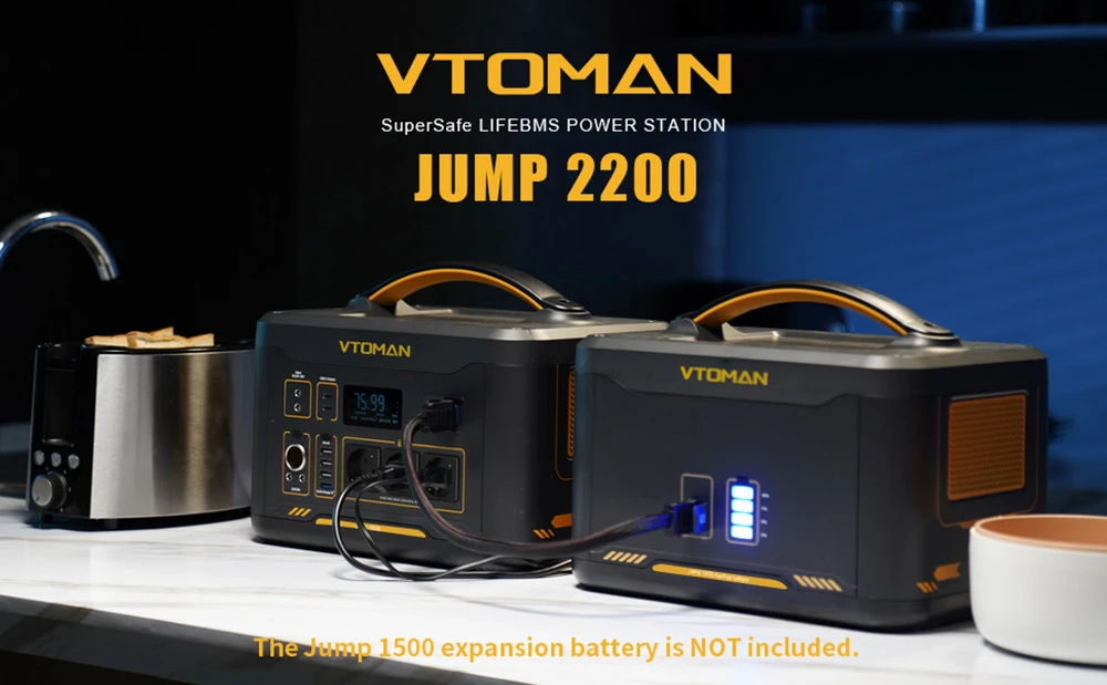 VTOMAN Jump 2200 Portable Power Station, 1548Wh LiFePO4 Battery, 2200W AC Output, Expandable to 3096Wh