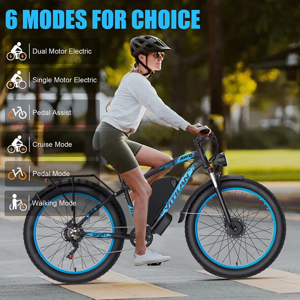 Vitilan H5 Electric Bike, 1000W*2 Motor, 52V 25Ah Battery, 24*4.0 inch Fat Tires, 64km/h Max Speed, 105km Range, Front & Rear Hydraulic Brakes, Suspension Front Fork, Shimano 7-speed