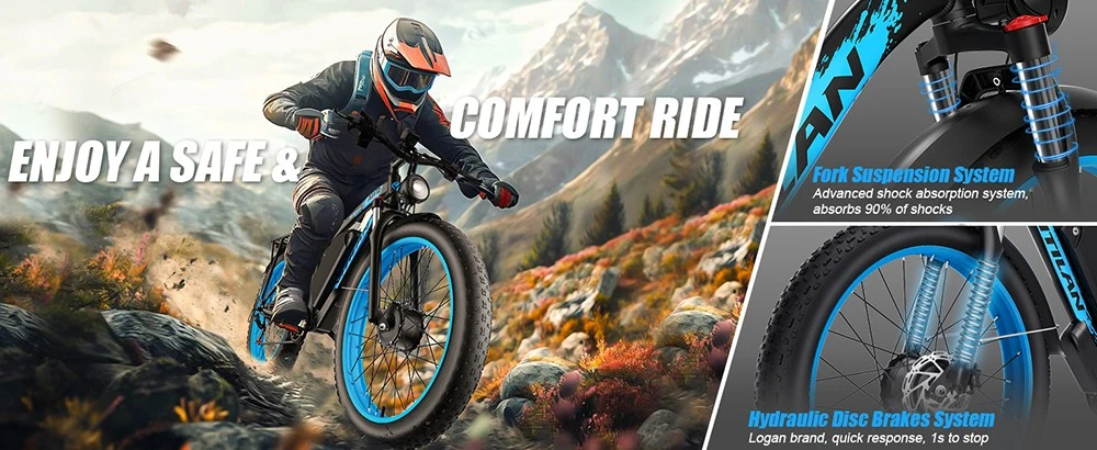 Vitilan H5 Electric Bike, 1000W*2 Motor, 52V 25Ah Battery, 24*4.0 inch Fat Tires, 64km/h Max Speed, 105km Range, Front & Rear Hydraulic Brakes, Suspension Front Fork, Shimano 7-speed