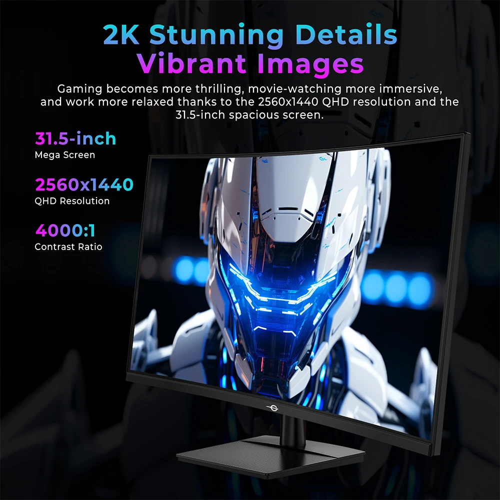 TITAN ARMY C32C1S Moniteur de jeu incurvé 1500R, panneau rapide HVA 2560 x 1440 de 31,5 pouces, taux de rafraîchissement de 260 Hz, 1 ms GTG, synchronisation adaptative, HDR400, 99 % sRGB, mode Game Plus, prise en charge de l'affichage PIP et PBP