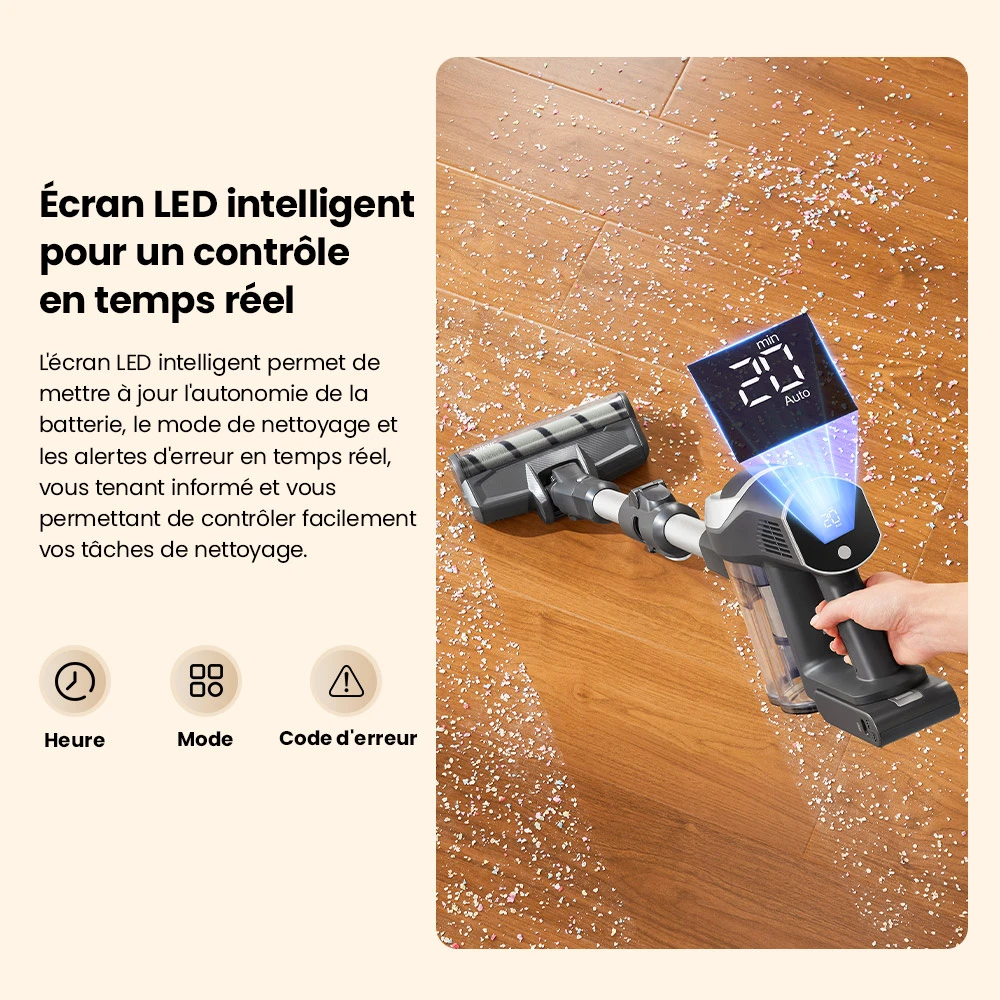 JIMMY JV9 Pro Aqua Aspirateur sans fil, 160AW puissance d’aspiration, autonomie 45min, filtre HEPA, réservoir à poussière 0,6L, réservoir d’eau 500ml, écran LED, gris