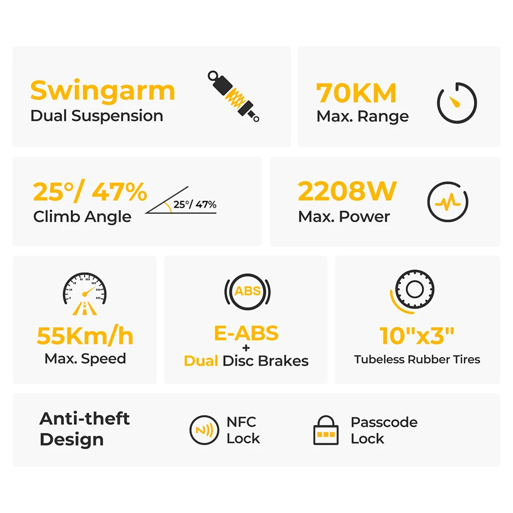 Trotinetă electrică Ausom L2, 2 motoare de 800 W, baterie de 48 V și 15,6 Ah, anvelope de 10 inch, viteză maximă de 55 km/h, autonomie de 70 km, frâne cu disc față și spate, suspensie cu basculă, afișaj LCD