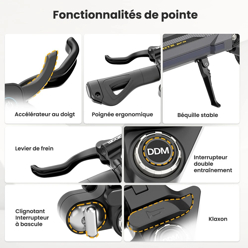 Ausom DT2 Pro Trottinette électrique, moteur 2 x 1 100 W, 52 V 23,4 Ah, pneus 10 x 3 pouces, vitesse maximale de 68 km/h, autonomie maximale de 115 km, freins à disque hydrauliques avant et arrière, suspension à bras oscillant