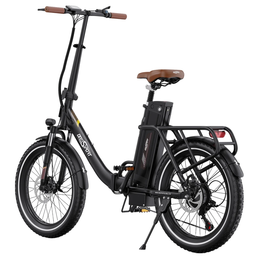 ONESPORT OT16 Electric Bike 20*3.0 inch Tires, 48V 17Ah Battery 25km/h Max Speed 3 Riding Modes 7-Speeds Disc Brakes - Black&Brown