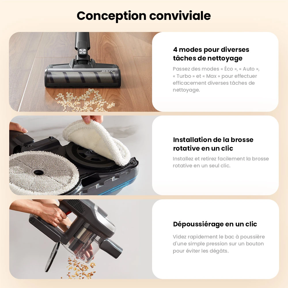 JIMMY JV9 Pro Aqua Aspirateur sans fil, 160AW puissance d’aspiration, autonomie 45min, filtre HEPA, réservoir à poussière 0,6L, réservoir d’eau 500ml, écran LED, gris