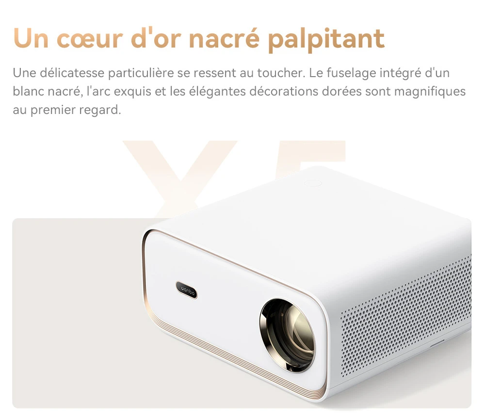 Projecteur Wanbo X5, 1100 lumens ANSI, 1080P natif, correction automatique du trapèze, WiFi 6 double bande, 1 Go/16 Go, Bluetooth 5.0