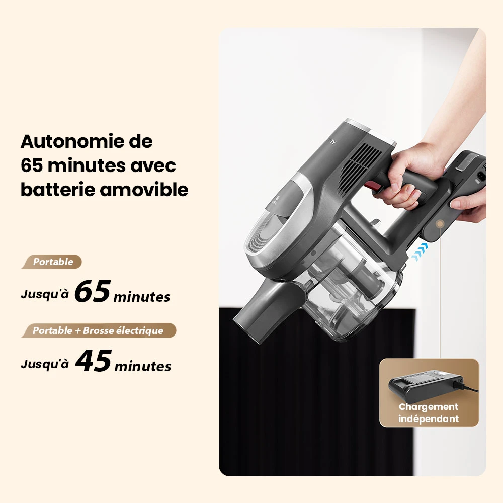 JIMMY JV9 Pro Aqua Aspirateur sans fil, 160AW puissance d’aspiration, autonomie 45min, filtre HEPA, réservoir à poussière 0,6L, réservoir d’eau 500ml, écran LED, gris