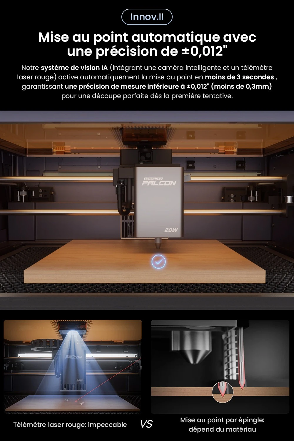 Creality Falcon A1 Pro Graveur laser, 20W bleu et 2W IR, caméra IA, vitesse élevée de 600 mm/s, écran tactile 4,3 pouces, 358x268mm, gris