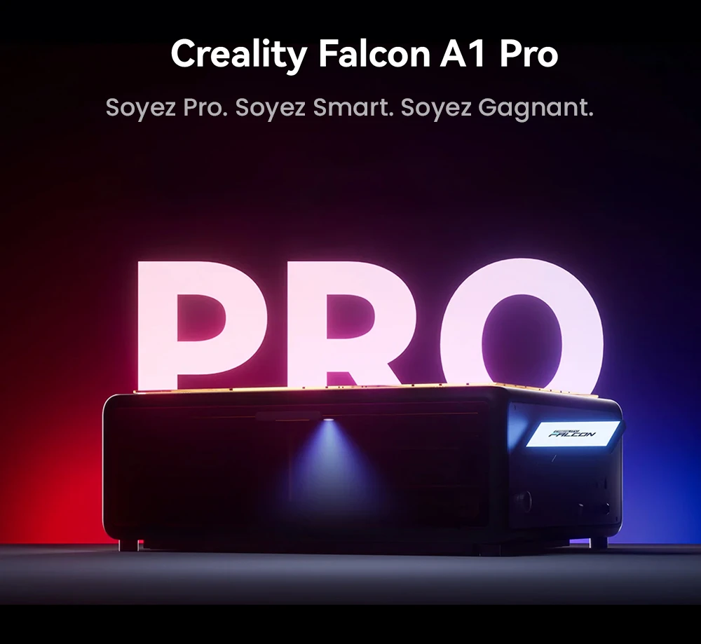 Creality Falcon A1 Pro Graveur laser, 20W bleu et 2W IR, caméra IA, vitesse élevée de 600 mm/s, écran tactile 4,3 pouces, 358x268mm, gris