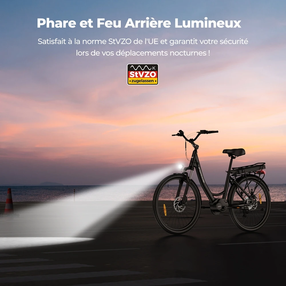 Foride Urbano 2 Vélo électrique, moteur central 250 W, batterie 36 V 13 Ah, pneus 26 pouces, vitesse maximale 25 km/h, autonomie 100 km, frein à disque hydraulique, suspension avec blocage, transmission Shimano 7 vitesses