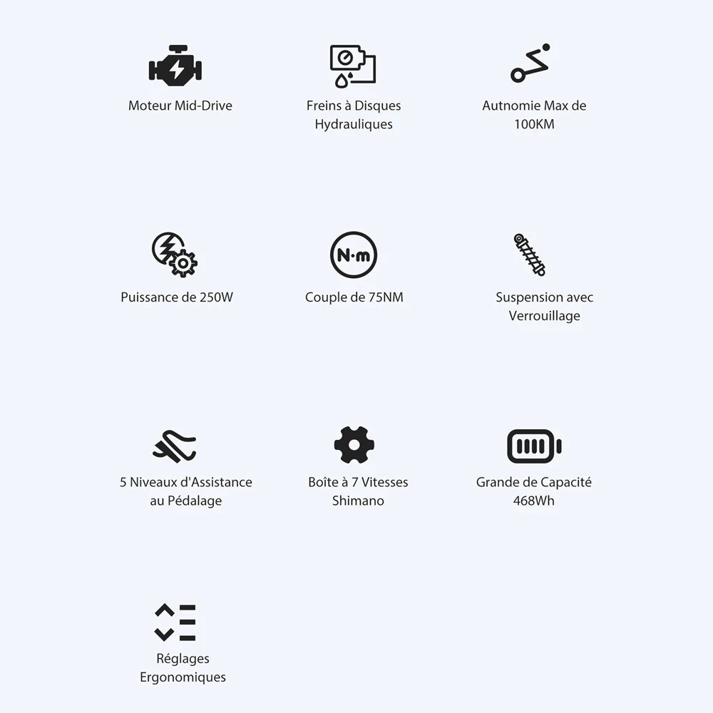 Foride Urbano 2 Vélo électrique, moteur central 250 W, batterie 36 V 13 Ah, pneus 26 pouces, vitesse maximale 25 km/h, autonomie 100 km, frein à disque hydraulique, suspension avec blocage, transmission Shimano 7 vitesses