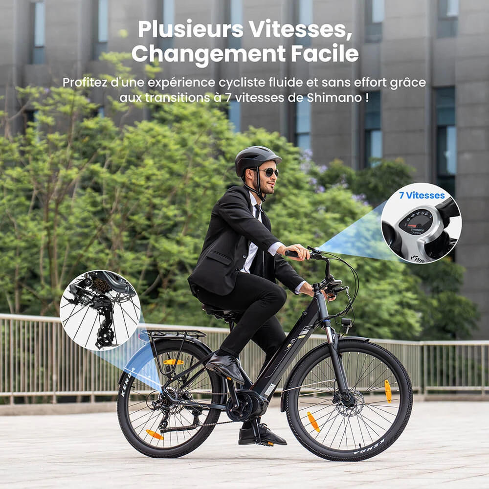 Touroll Urbano 3 Vélo électrique, moteur central 250 W, batterie 36 V 13 Ah, pneus 27,5 pouces, vitesse maximale 25 km/h, autonomie 120 km, frein à disque hydraulique, fourche à suspension avec blocage