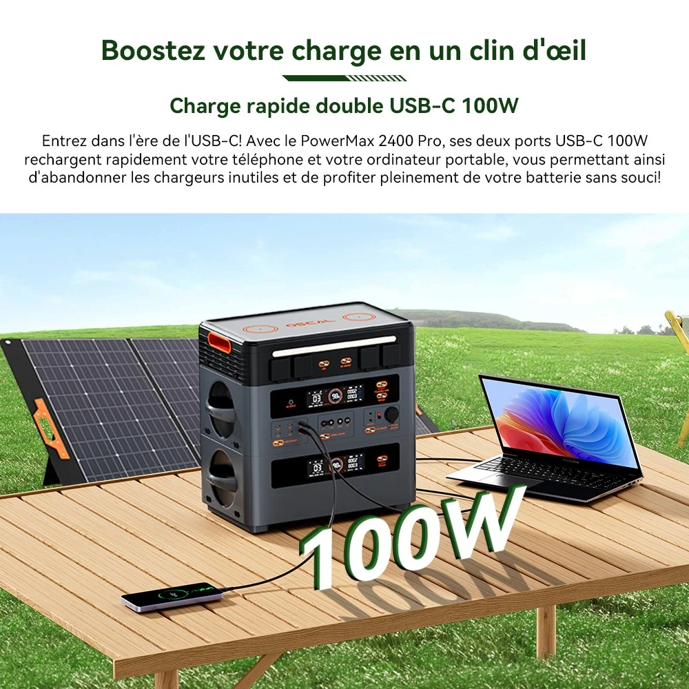 Blackview Oscal PowerMax 2400 Pro Station d'Énergie, 2016Wh 2400W, LiFePO4 3500+ Cycles, Charge 1.2h, App Smart