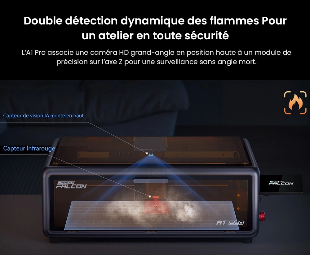 Creality Falcon A1 Pro Graveur laser, 20W bleu et 2W IR, caméra IA, vitesse élevée de 600 mm/s, écran tactile 4,3 pouces, 358x268mm, gris