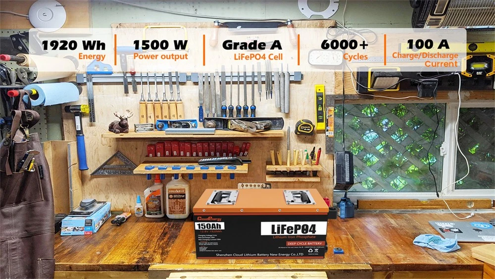 Cloudenergy 12V 150Ah LiFePO4 Battery Pack, 1920Wh Energy, 6000+ Cycles, Built-in 100A BMS