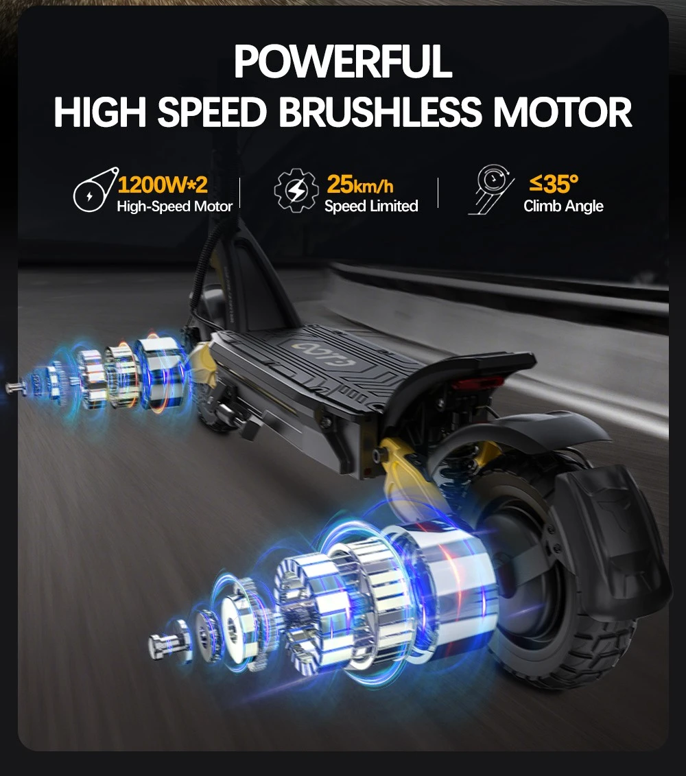 OOTD S30 Electric Scooter, 1200W*2 Motor, 52V 23.4Ah Battery, 10 inch Tires, 65km/h Max Speed, 60km Range, Front & Rear Hydraulic Disc Brake, LCD Display