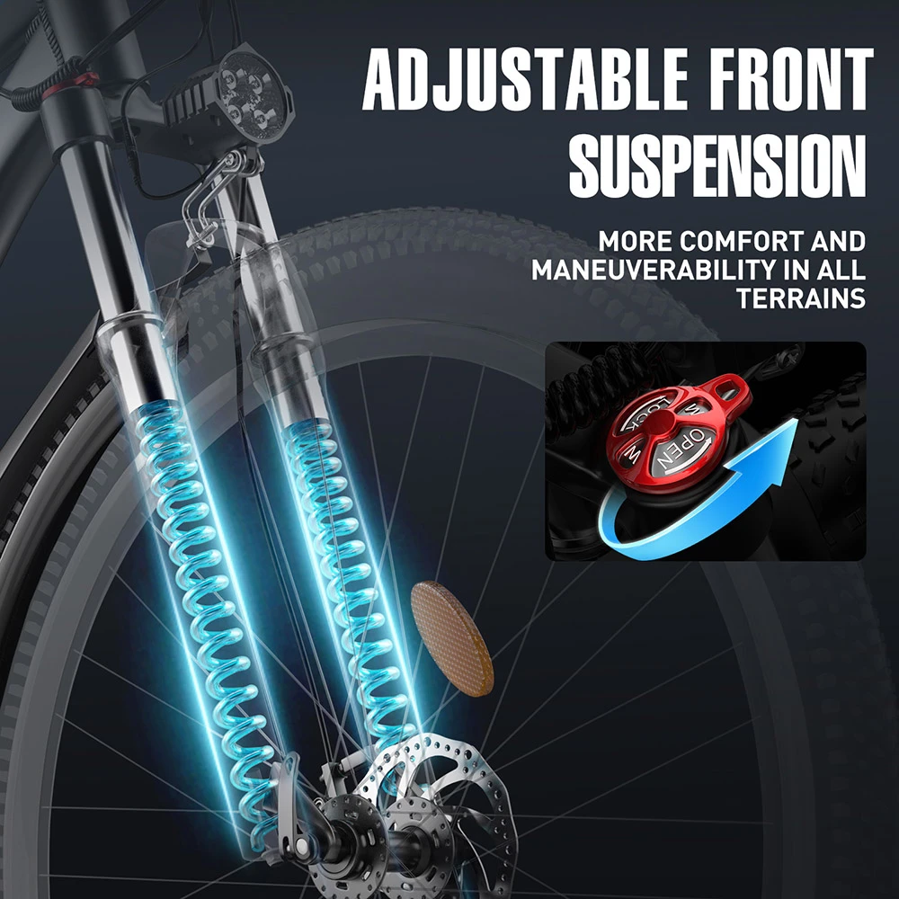 FENGQS Q8 Vélo électrique, moteur 750 W, batterie 48 V 17,5 Ah, pneus 27,5 pouces, vitesse maximale 50 km/h, autonomie 85 km, freins à disque hydrauliques, 21 vitesses - Blanc