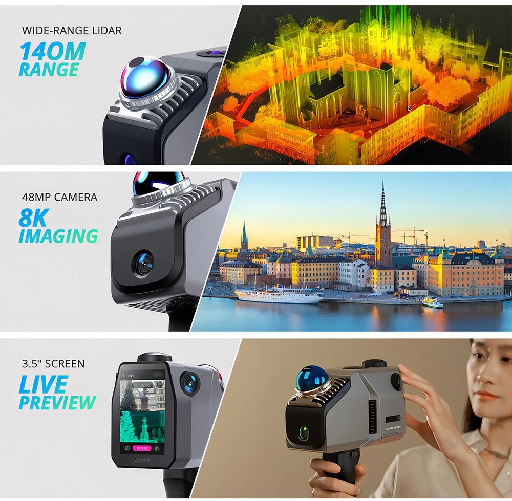 Scanner 3D LiDAR 3D Makerpro Eagle Max, précision de 2 cm, imagerie 8K Ultra, portée jusqu'à 140 m, écran 3,5 pouces
