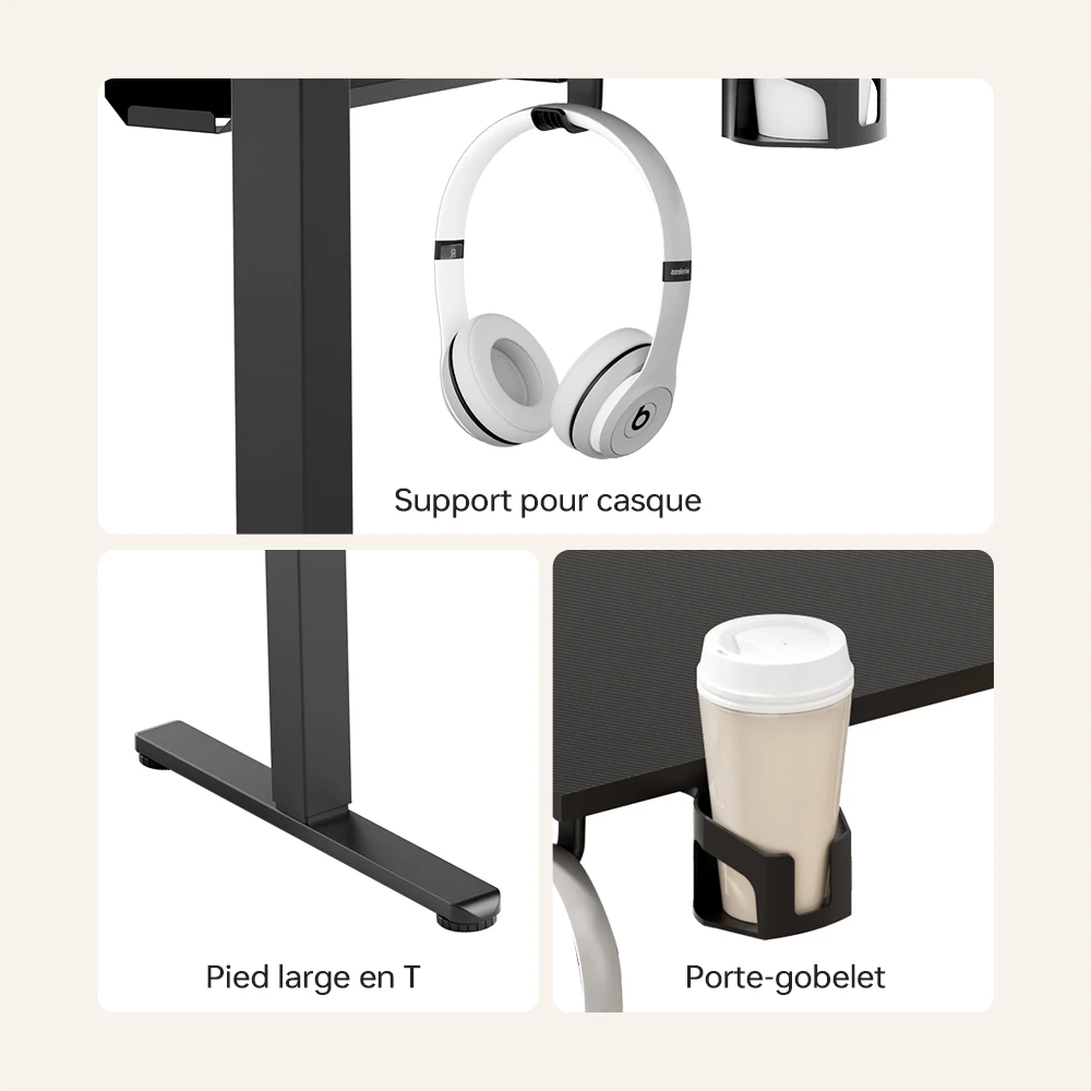 ACGAM JSD5-A1-02 Bureau électrique réglable en hauteur avec bande LED RGB