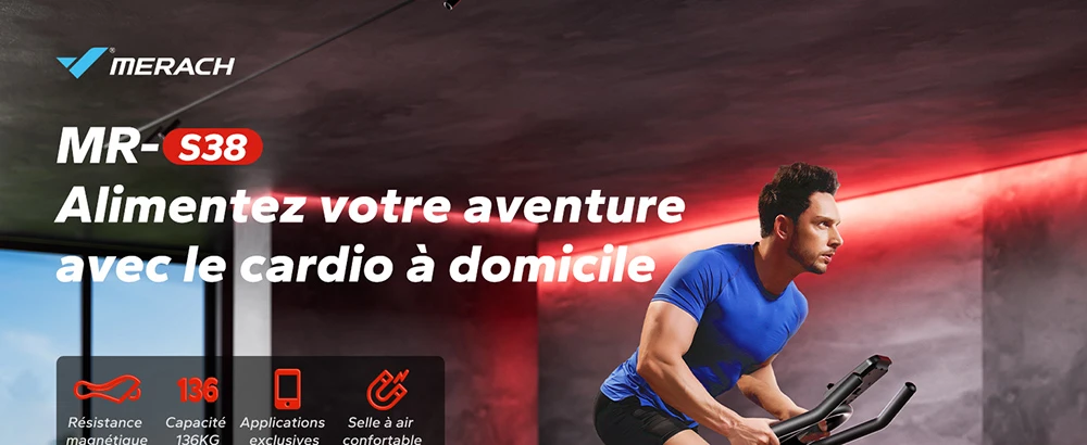 MERACH S38 Vélo d'exercice magnétique, avec application auto-développée, capacité de charge 160kg & volant d'inertie 18kg, vélo stationnaire pour salle de sport à domicile, Noir