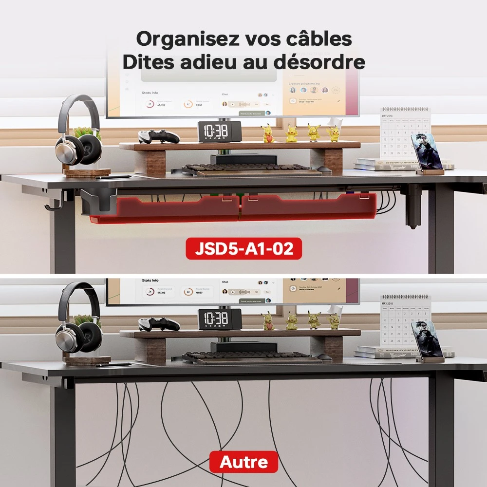 ACGAM JSD5-A1-02 Bureau électrique réglable en hauteur avec bande LED RGB