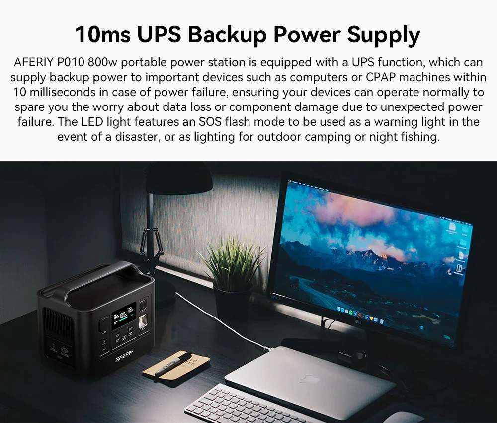 Centrale électrique portable AFERIY P010, générateur d'extérieur 800 W 512 Wh, 8 sorties, charge complète en 1,5 h, batterie LiFePO₄ 3 500 cycles et plus