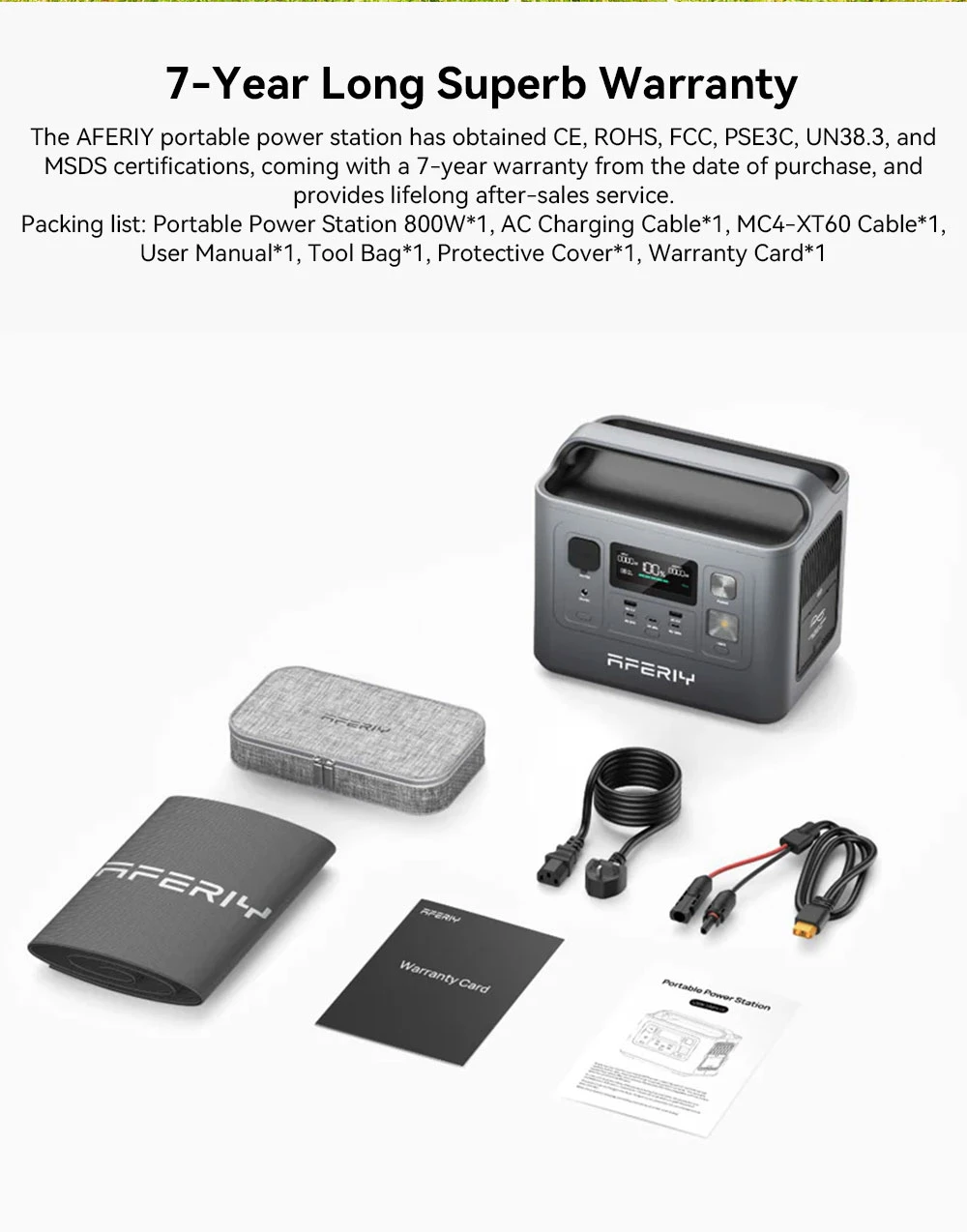 Centrale électrique portable AFERIY P010, générateur d'extérieur 800 W 512 Wh, 8 sorties, charge complète en 1,5 h, batterie LiFePO₄ 3 500 cycles et plus