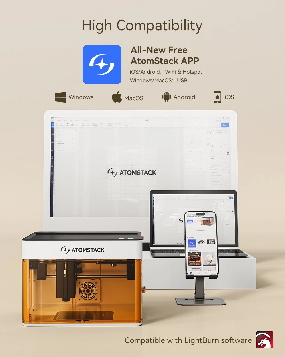 AtomStack P1 Dual Laser Engraver, 5W Diode & 1.2W IR, 10,000mm/min Speed, 110x110mm/105x100mm