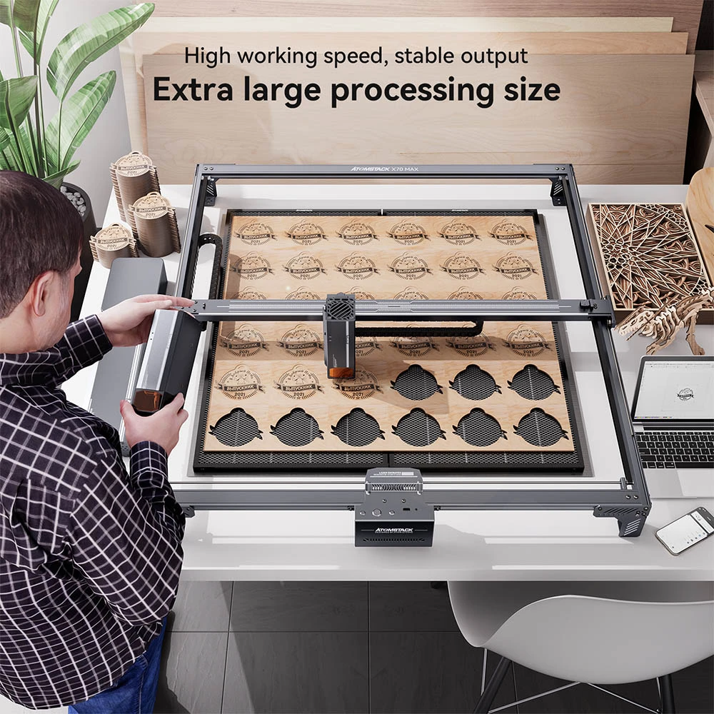 AtomStack X70 Max 70W Laser Engraver, 0.02mm Accuracy, Auto Focus, 800x850mm