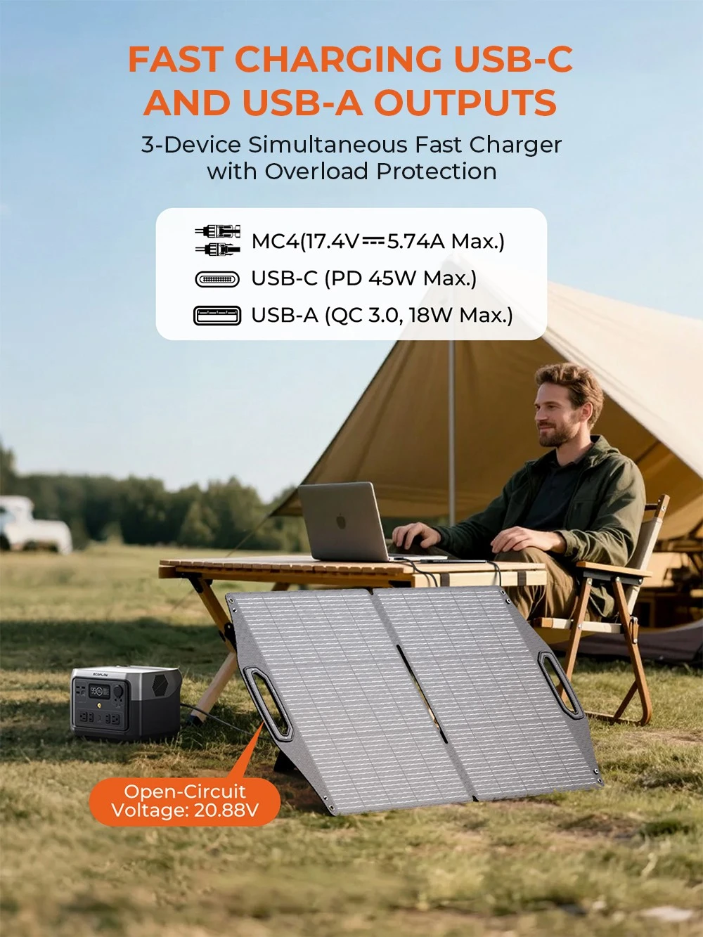 BigBlue SolarPowa 100 TOPCon 100W Solar Panel, PD 45W USB-C, 18W USB-A & MC-4 Ports, IP68