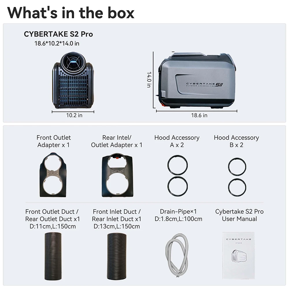 Climatiseur extérieur portable CYBERTAKE S2 Pro, refroidissement et chauffage rapides, système de drainage actif, 6 modes de fonctionnement