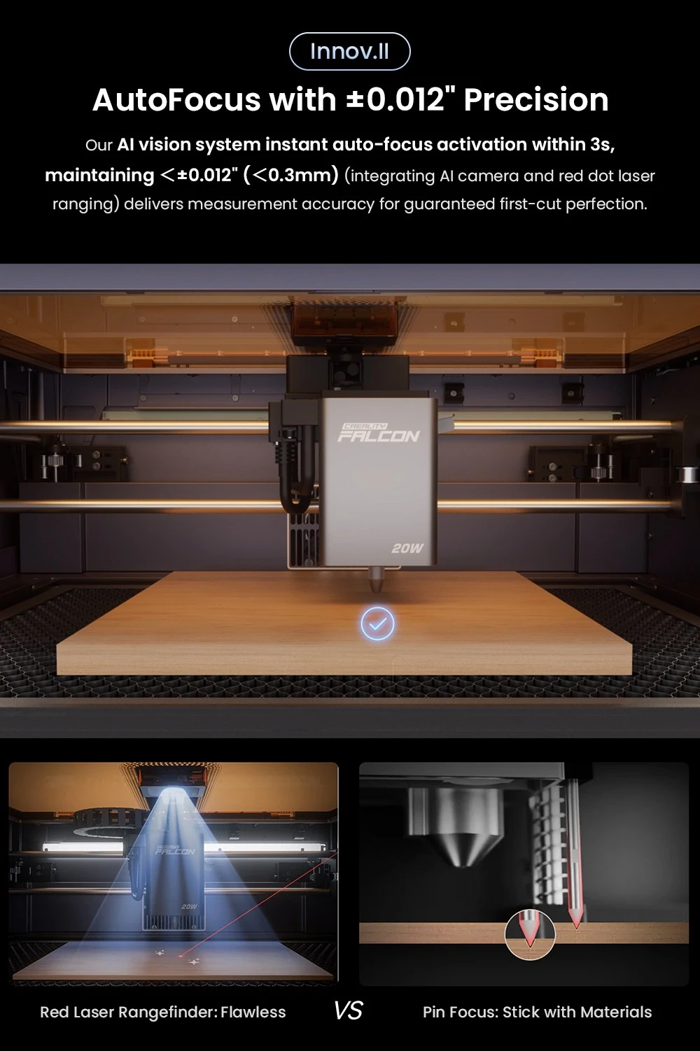 Graveur/découpeur laser Creality Falcon A1 Pro, 20 W bleu et 2 W infrarouge, caméra IA, vitesse de 600 mm/s, écran tactile 4,3 pouces, 358 x 268 mm, gris