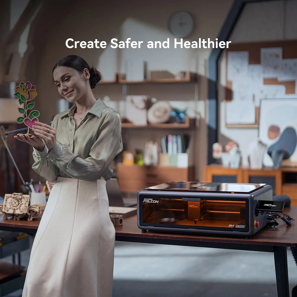 Graveur/découpeur laser Creality Falcon A1 Pro, 20 W bleu et 2 W infrarouge, caméra IA, vitesse de 600 mm/s, écran tactile 4,3 pouces, 358 x 268 mm, gris