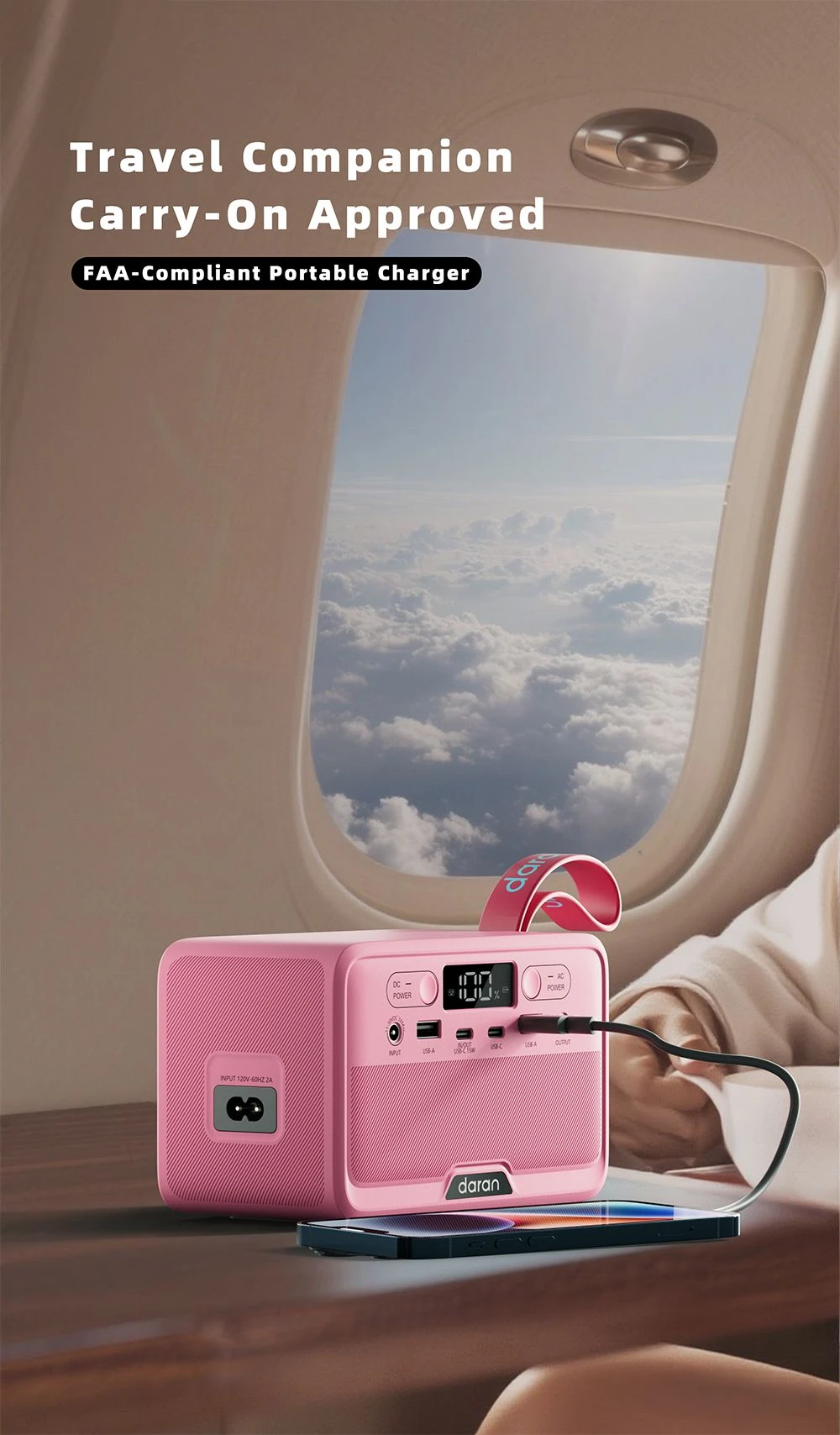 DaranEner YOUYO R100 100W Portable Power Station, 4x USB, 1x DC and 2x AC Ports, 89.6Wh LiFePO4, LED & Compact
