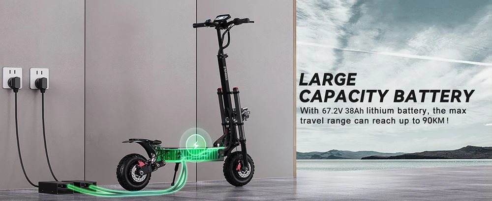 FENGQS GT8 PRO Trottinette électrique, moteur 2800 W x 2, batterie 67,2 V 38 Ah, pneus 11 pouces, vitesse maximale 80 km/h, autonomie 90 km, freins à disque hydrauliques, double suspension, écran LCD