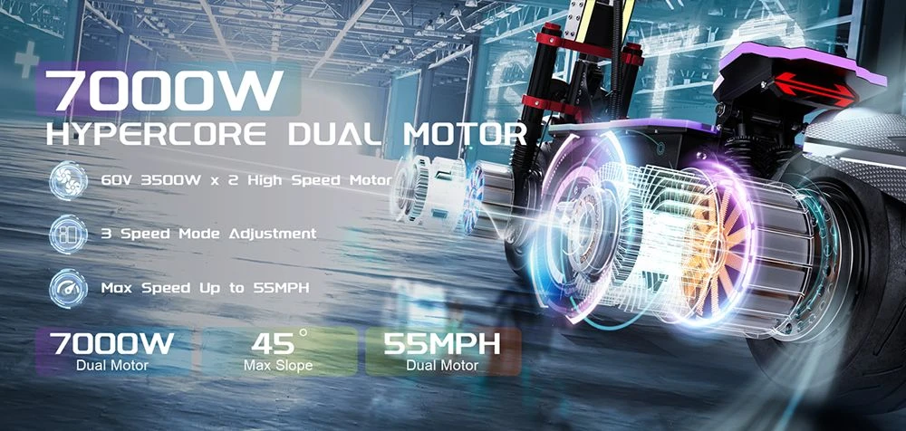 Trottinette électrique FENGQS GT9, moteur 3500 W x 2, batterie 60 V 38 Ah, pneus 12 pouces, vitesse maximale 80 km/h, autonomie 96 km, freins à disque, double suspension, écran intelligent