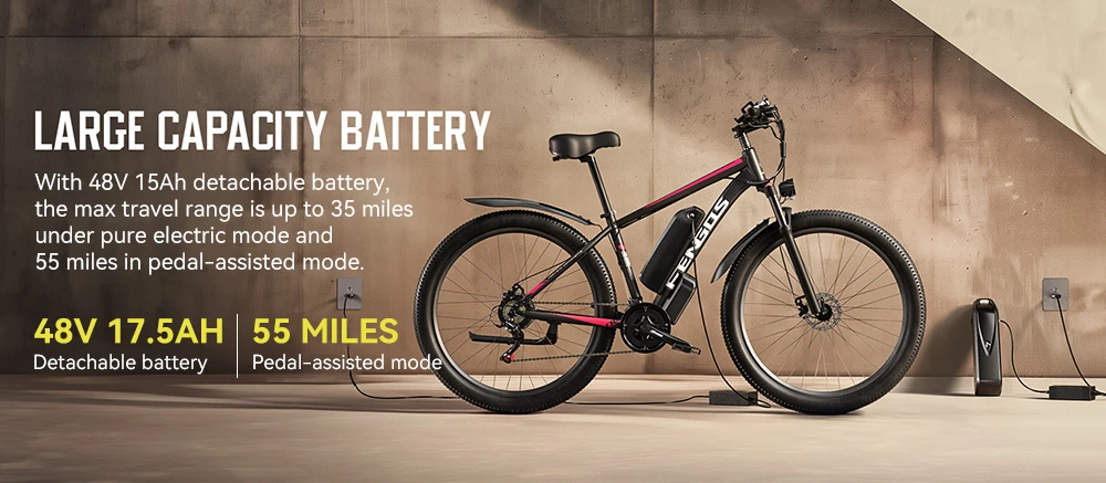 Vélo électrique FENGQS Q8, moteur 750 W, batterie 48 V 17,5 Ah, pneus 27,5 pouces, vitesse maximale 50 km/h, autonomie 85 km, freins à disque hydrauliques, 21 vitesses - Blanc