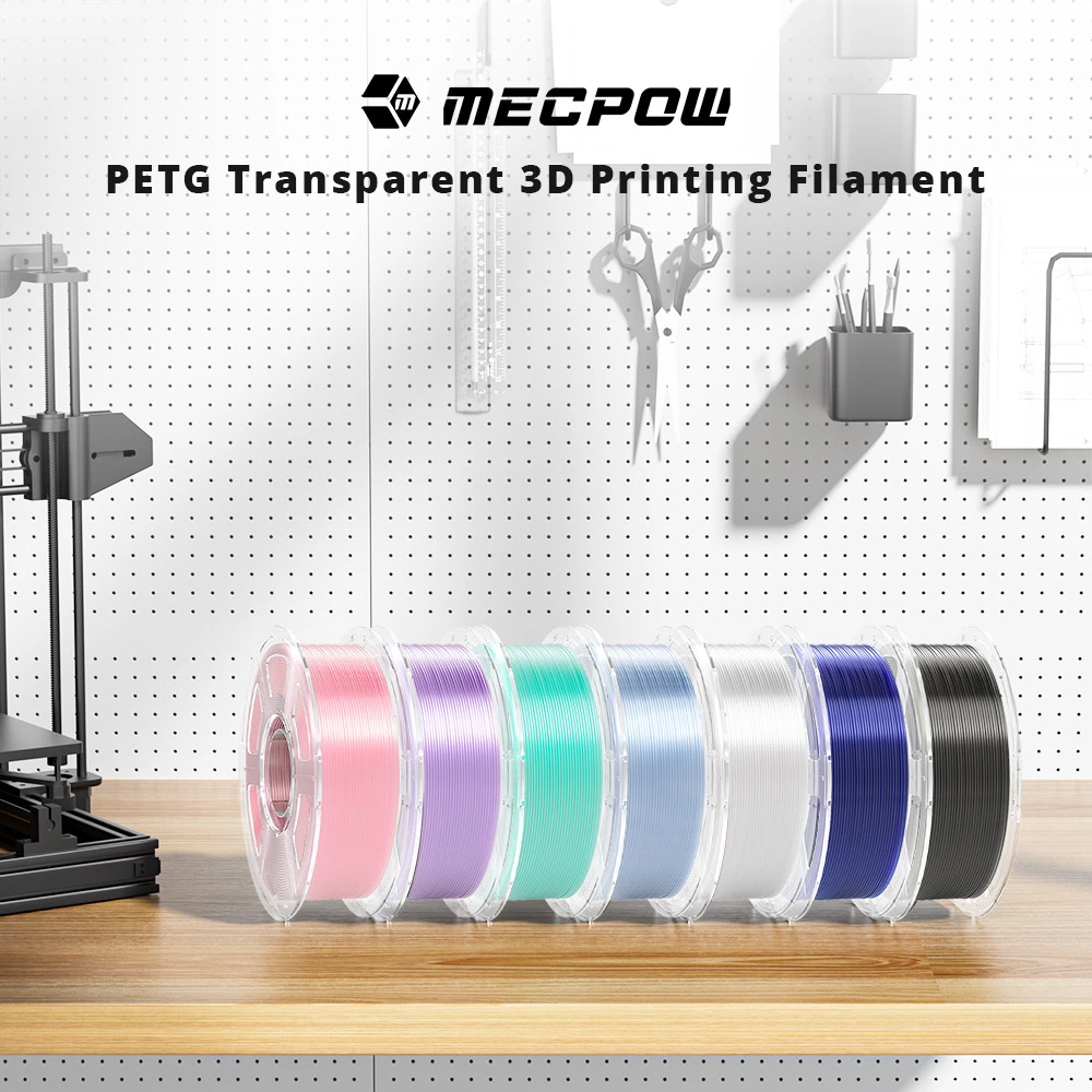 Filament PETG transparent haute vitesse Mecpow (7 kg) - 1 kg (gris fumé/bleu/bleu clair/cyan/transparent/violet clair/rose)