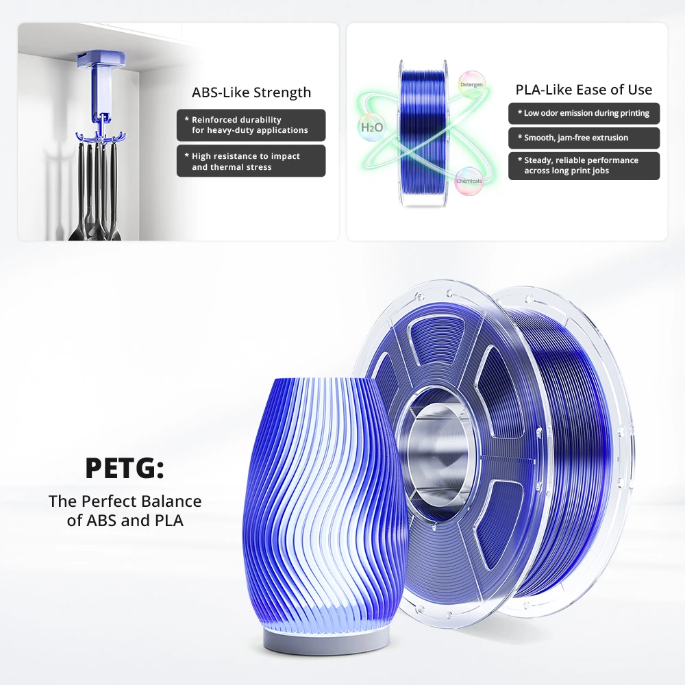 Filament PETG transparent haute vitesse Mecpow (7 kg) - 1 kg (gris fumé/bleu/bleu clair/cyan/transparent/violet clair/rose)