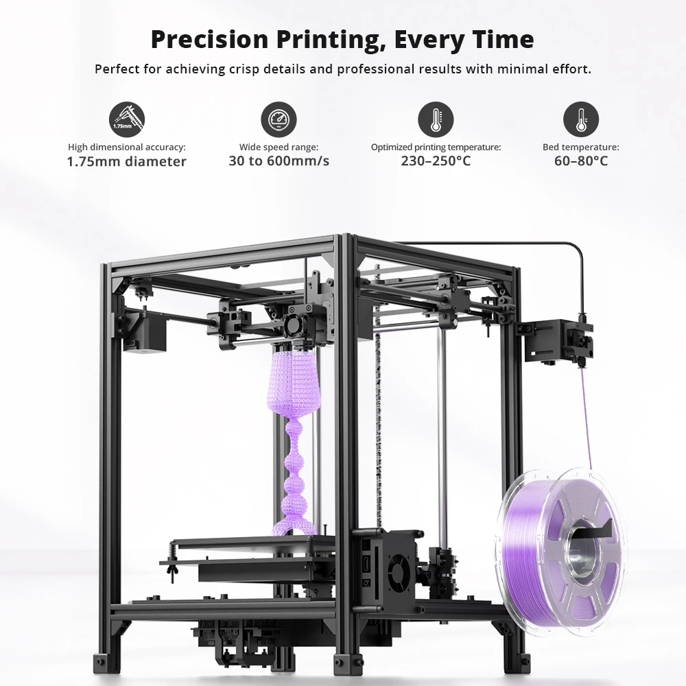 Filament PETG transparent haute vitesse Mecpow (7 kg) - 1 kg (gris fumé/bleu/bleu clair/cyan/transparent/violet clair/rose)