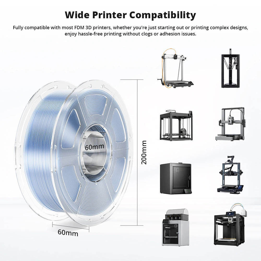 Filament PETG transparent haute vitesse Mecpow (7 kg) - 1 kg (gris fumé/bleu/bleu clair/cyan/transparent/violet clair/rose)