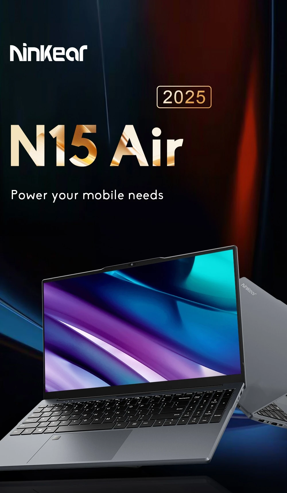 Ninkear N15 Air Laptop, 15.6 inch 1920x1080 IPS Screen, Intel N150 4 Core Max 3.6GHz, 16GB RAM 512GB SSD, 2.4/5GHz WiFi Bluetooth 5.0, 1*Type-C (Data Only), 1*USB3.0, 1*USB2.0, 1*HDMI, 1*Micro SD Card Slot, 6000mAh Battery, Fingerprint Unlock