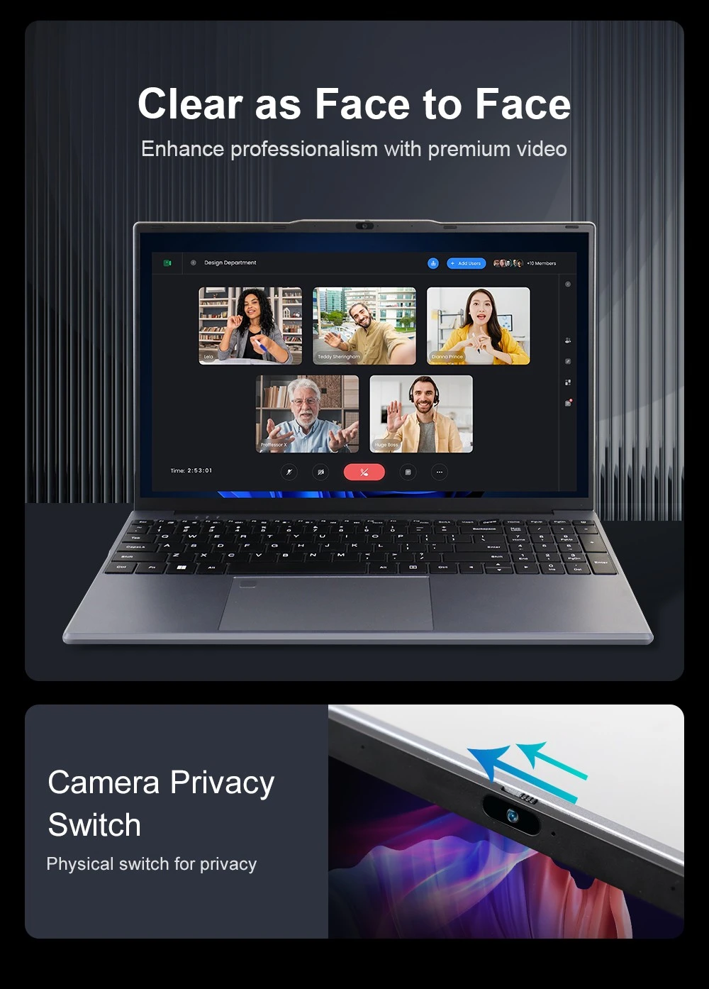 Ninkear N15 Air Laptop, 15.6 inch 1920x1080 IPS Screen, Intel N150 4 Core Max 3.6GHz, 16GB RAM 512GB SSD, 2.4/5GHz WiFi Bluetooth 5.0, 1*Type-C (Data Only), 1*USB3.0, 1*USB2.0, 1*HDMI, 1*Micro SD Card Slot, 6000mAh Battery, Fingerprint Unlock