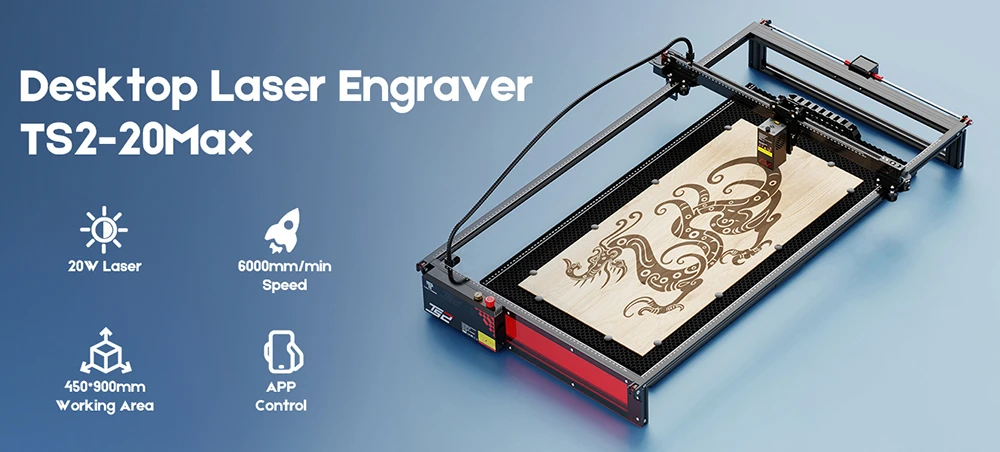 Graveur laser TWO TREES TS2-20 Max 20 W, vitesse de 6 000 mm/min, précision de 0,01 mm, contrôle par application, 450 x 900 mm