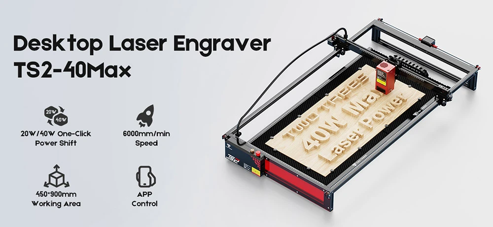 Graveur laser TWO TREES TS2-40 Max 40 W, vitesse de 6 000 mm/min, contrôle par application, 450 x 900 mm