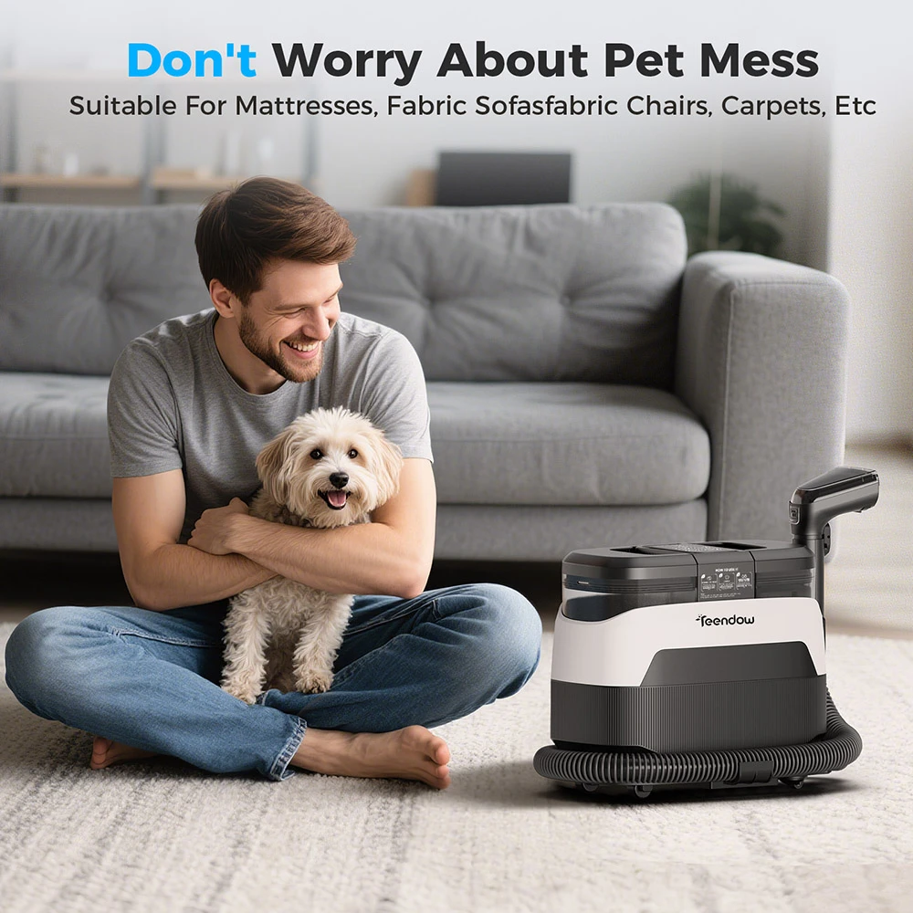 Nettoyeur de tapis et de tissus d'ameublement 3 en 1 Teendow C6 MAX, vapeur 1650 W, aspiration 12000 Pa, double réservoir, compatible avec les animaux domestiques