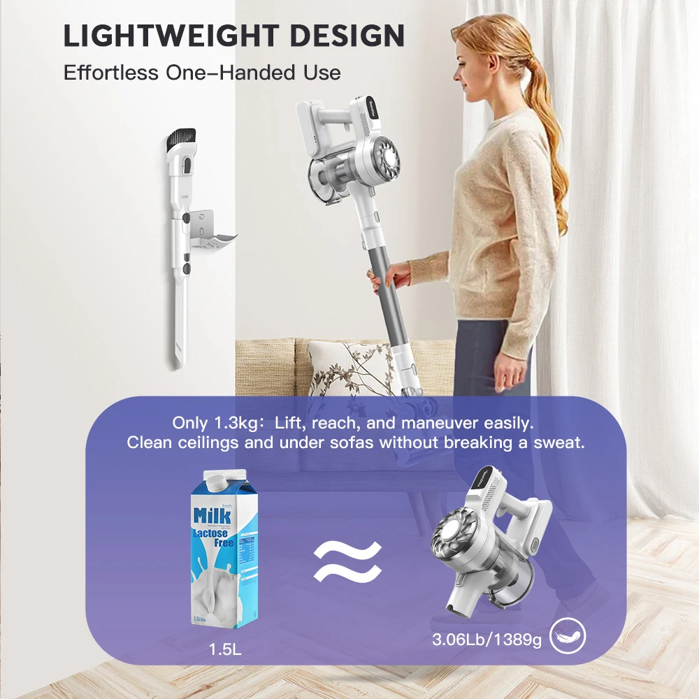 مكنسة كهربائية لاسلكية من تيندو V08 برو، قوة شفط 25 كيلو باسكال، بطارية 2200 مللي أمبير/ساعة