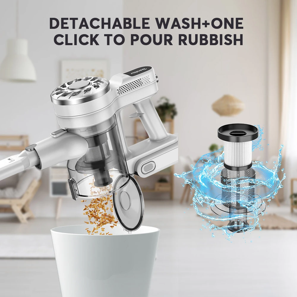 مكنسة كهربائية لاسلكية من تيندو V08 برو، قوة شفط 25 كيلو باسكال، بطارية 2200 مللي أمبير/ساعة